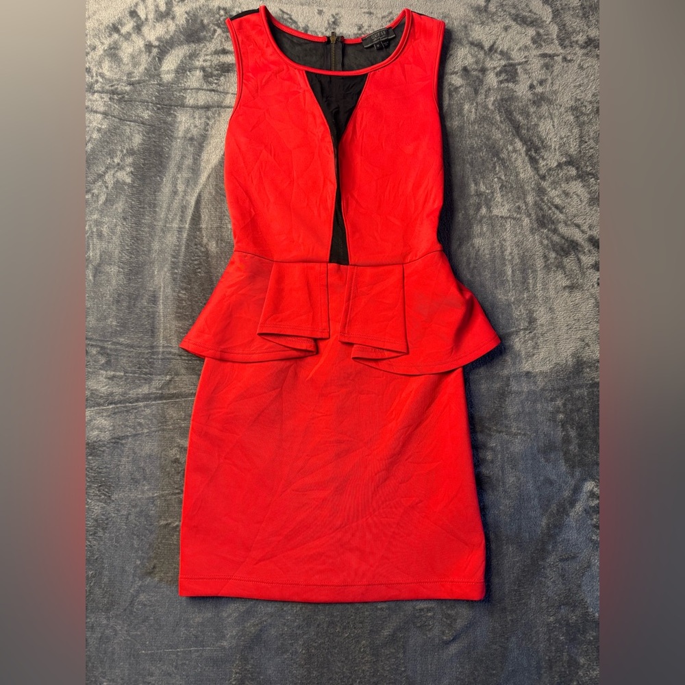 GUESS Red Peplum Bodycon Mini Dress